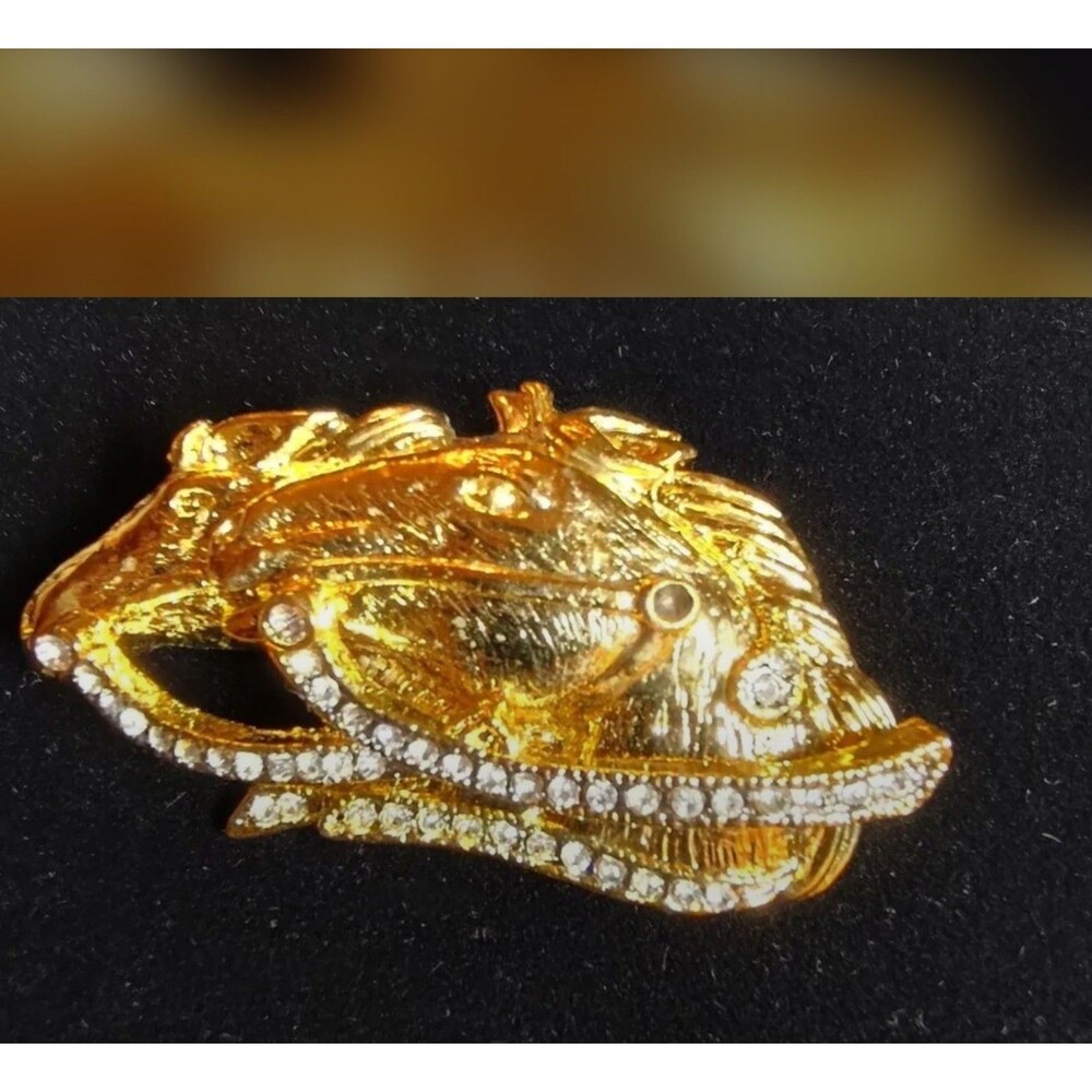 Vintage 24kt Gold Plate Wild Horses Brooch w/CZs Circa 1980's